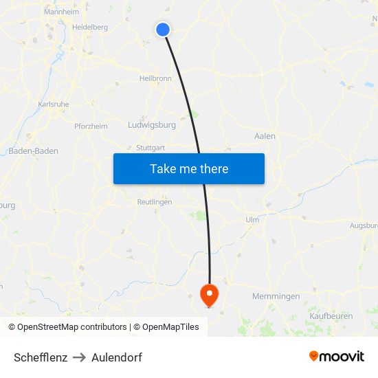 Schefflenz to Aulendorf map