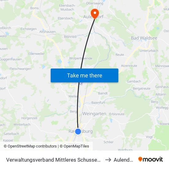 Verwaltungsverband Mittleres Schussental to Aulendorf map