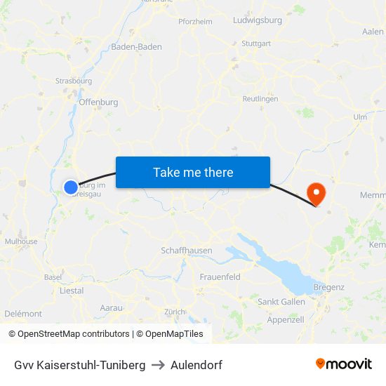 Gvv Kaiserstuhl-Tuniberg to Aulendorf map