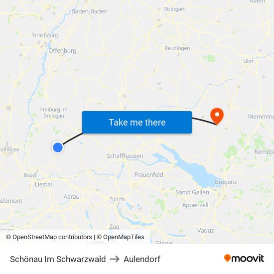 Schönau Im Schwarzwald to Aulendorf map