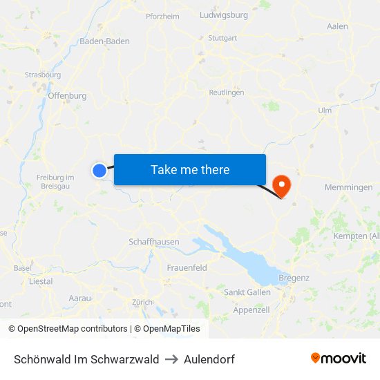 Schönwald Im Schwarzwald to Aulendorf map