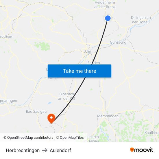 Herbrechtingen to Aulendorf map