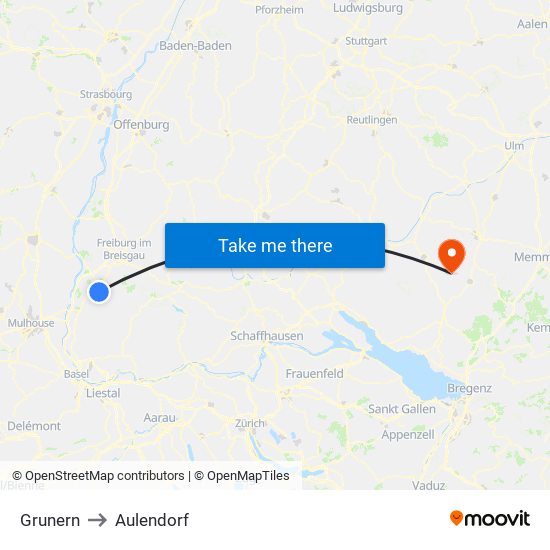 Grunern to Aulendorf map