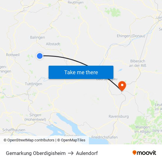 Gemarkung Oberdigisheim to Aulendorf map