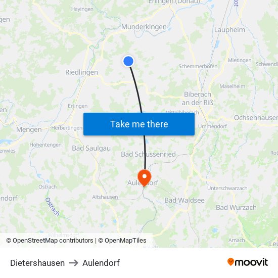 Dietershausen to Aulendorf map