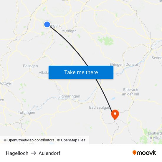 Hagelloch to Aulendorf map