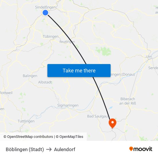 Böblingen (Stadt) to Aulendorf map