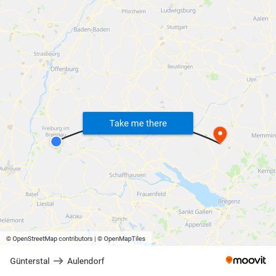 Günterstal to Aulendorf map