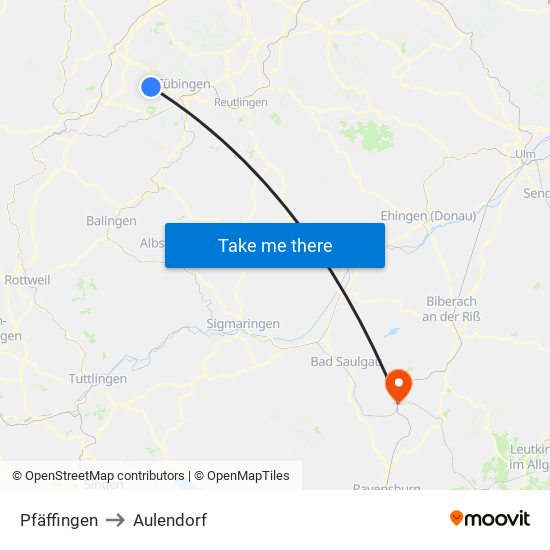Pfäffingen to Aulendorf map