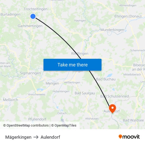 Mägerkingen to Aulendorf map
