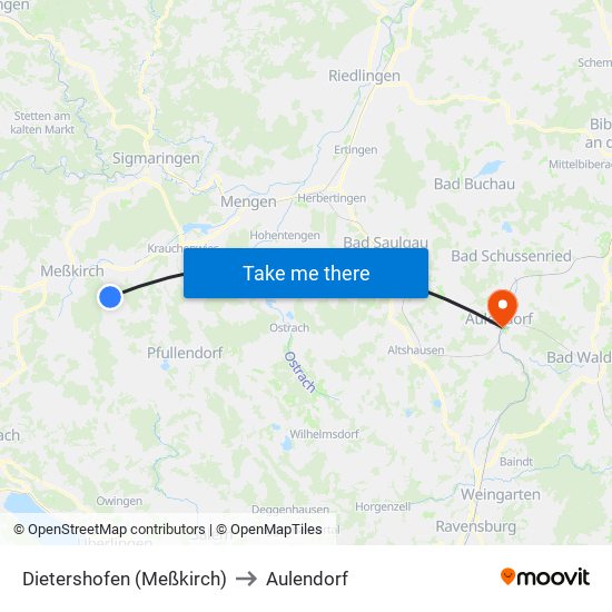 Dietershofen (Meßkirch) to Aulendorf map