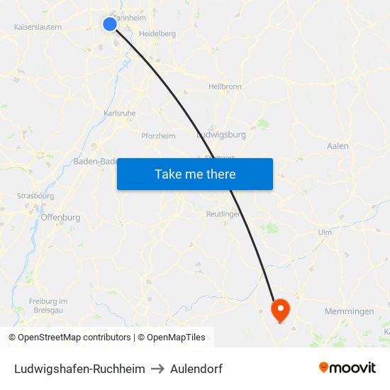Ludwigshafen-Ruchheim to Aulendorf map