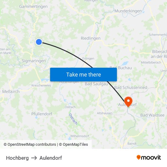 Hochberg to Aulendorf map