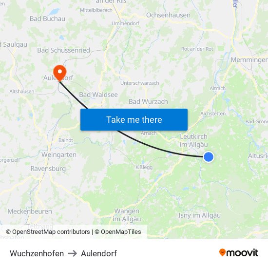 Wuchzenhofen to Aulendorf map