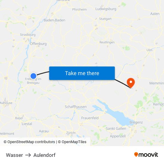 Wasser to Aulendorf map