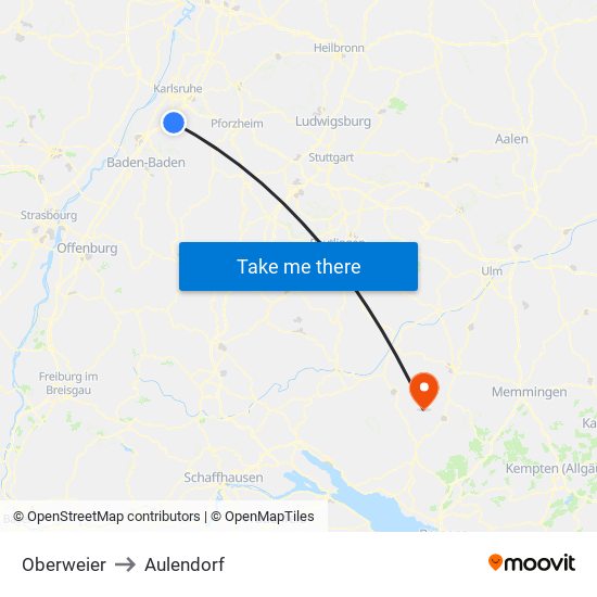 Oberweier to Aulendorf map