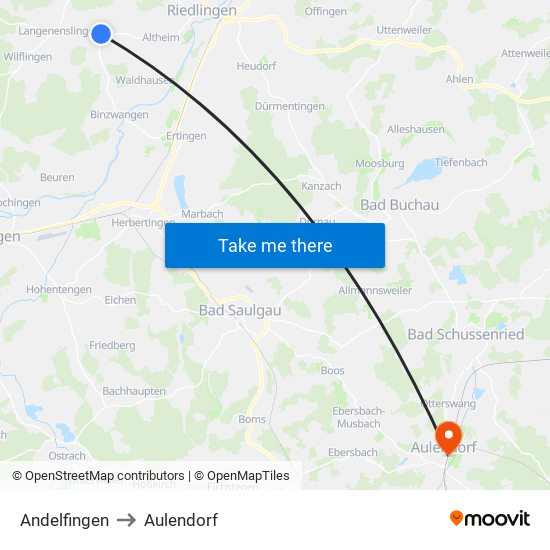 Andelfingen to Aulendorf map