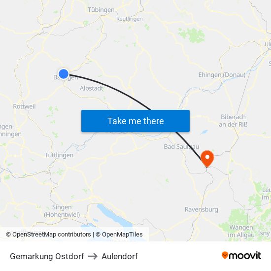 Gemarkung Ostdorf to Aulendorf map