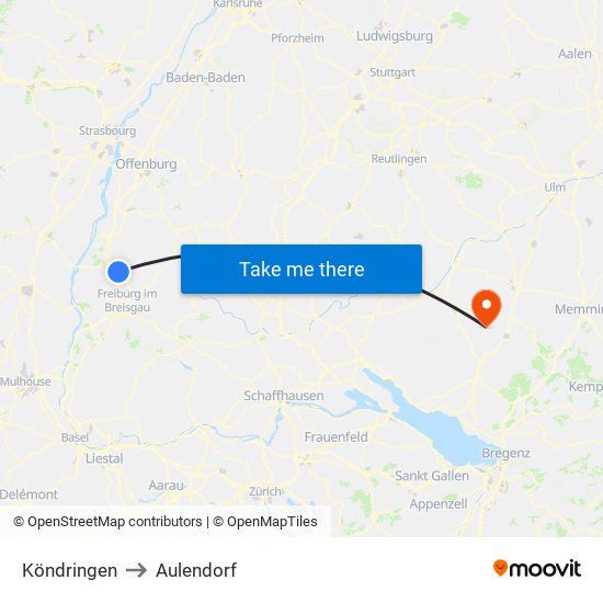 Köndringen to Aulendorf map