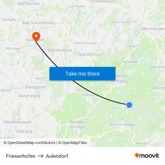 Friesenhofen to Aulendorf map