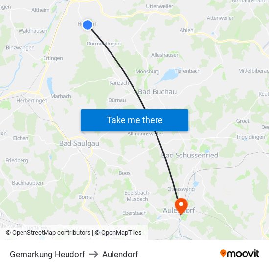 Gemarkung Heudorf to Aulendorf map