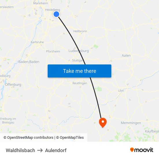 Waldhilsbach to Aulendorf map