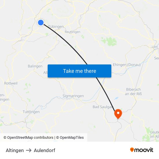 Altingen to Aulendorf map