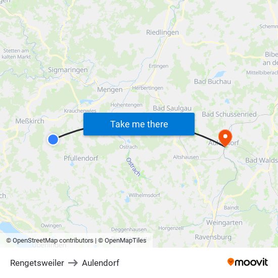 Rengetsweiler to Aulendorf map