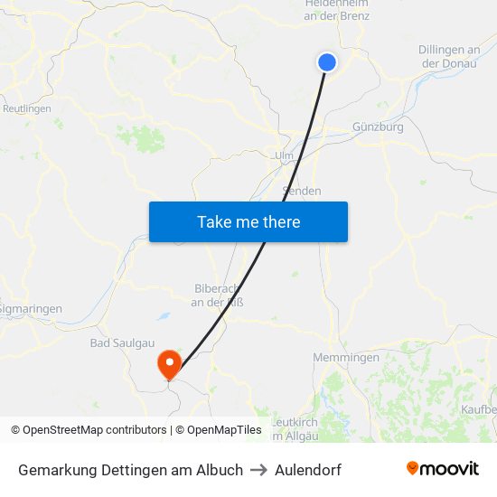 Gemarkung Dettingen am Albuch to Aulendorf map