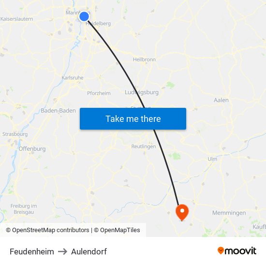 Feudenheim to Aulendorf map