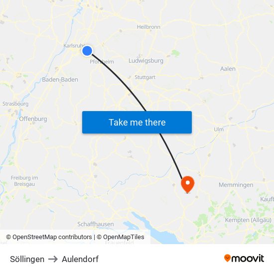 Söllingen to Aulendorf map