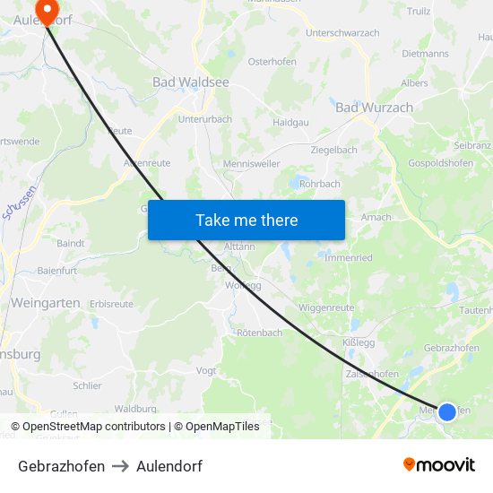 Gebrazhofen to Aulendorf map