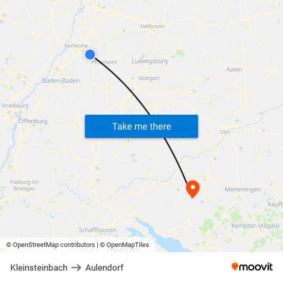 Kleinsteinbach to Aulendorf map