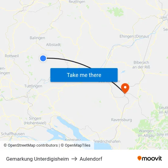 Gemarkung Unterdigisheim to Aulendorf map