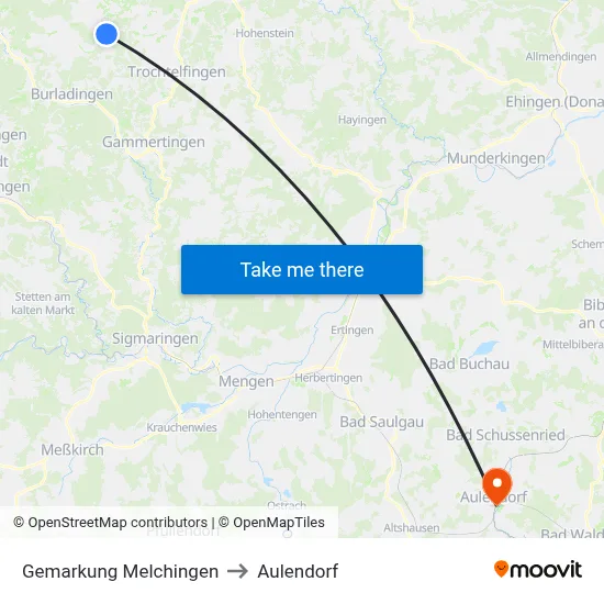 Gemarkung Melchingen to Aulendorf map