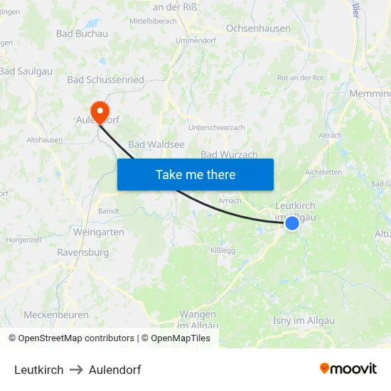 Leutkirch to Aulendorf map