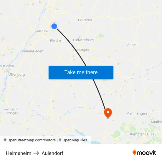 Helmsheim to Aulendorf map
