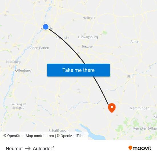Neureut to Aulendorf map