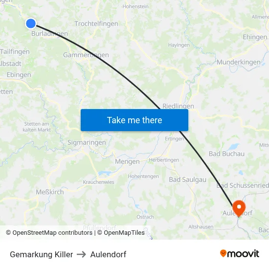 Gemarkung Killer to Aulendorf map