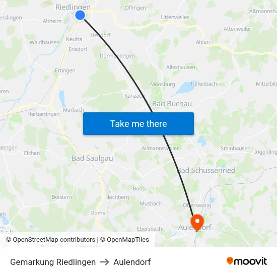 Gemarkung Riedlingen to Aulendorf map