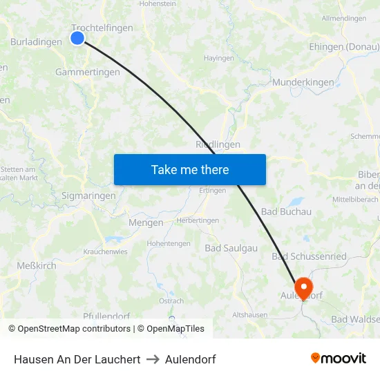Hausen An Der Lauchert to Aulendorf map