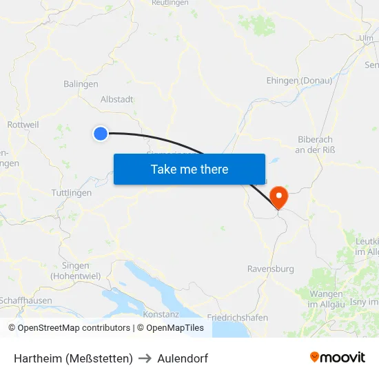 Hartheim (Meßstetten) to Aulendorf map