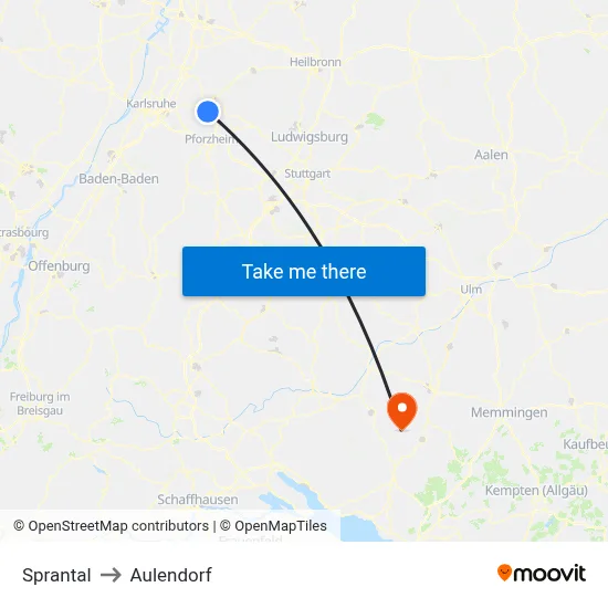 Sprantal to Aulendorf map