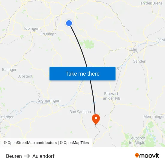 Beuren to Aulendorf map