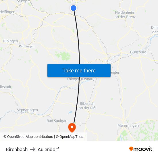 Birenbach to Aulendorf map