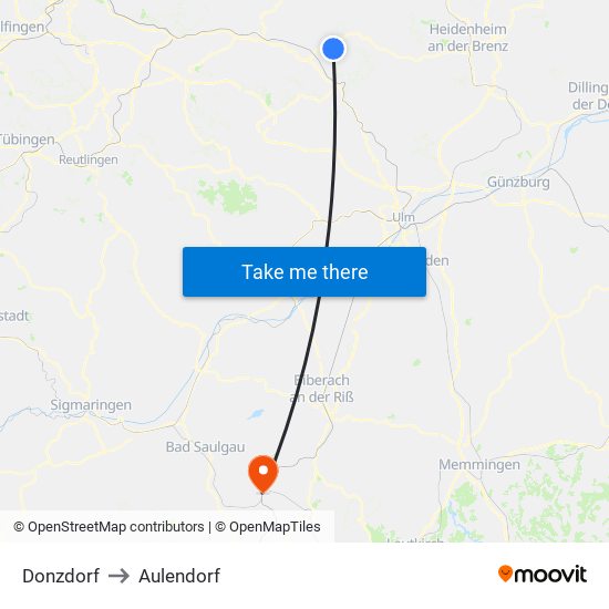 Donzdorf to Aulendorf map