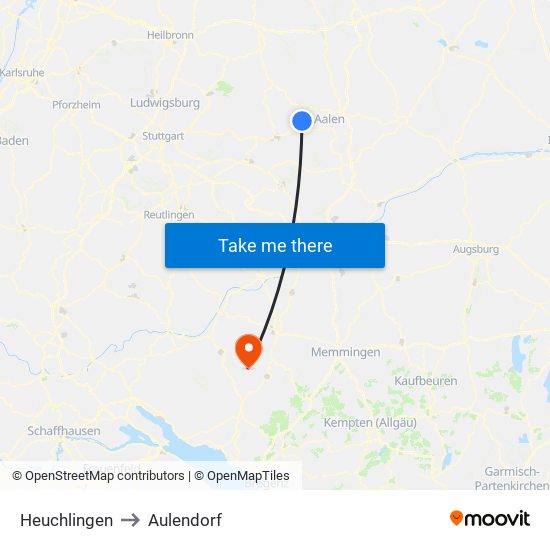 Heuchlingen to Aulendorf map