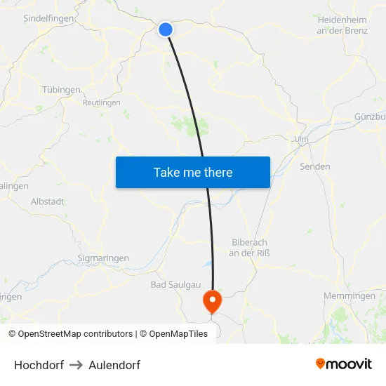Hochdorf to Aulendorf map