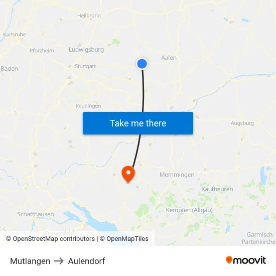 Mutlangen to Aulendorf map