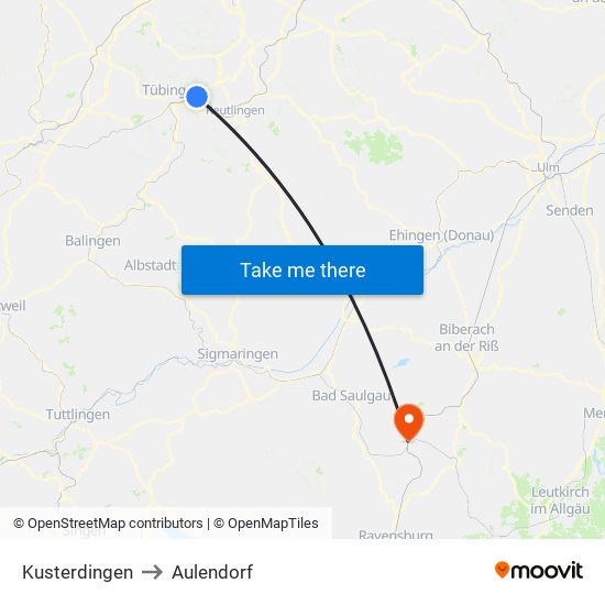 Kusterdingen to Aulendorf map